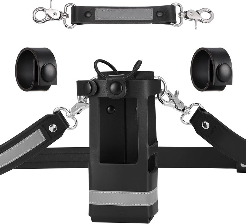 abcGoodefg Leather Firefighter Radio Strap and Holder, Reflective Leather Radio Holster Set with Anti-sway Strap, Cord Keepers Compatible with Motorola APX 6000/6000XE/8000/8000XE - Image 1